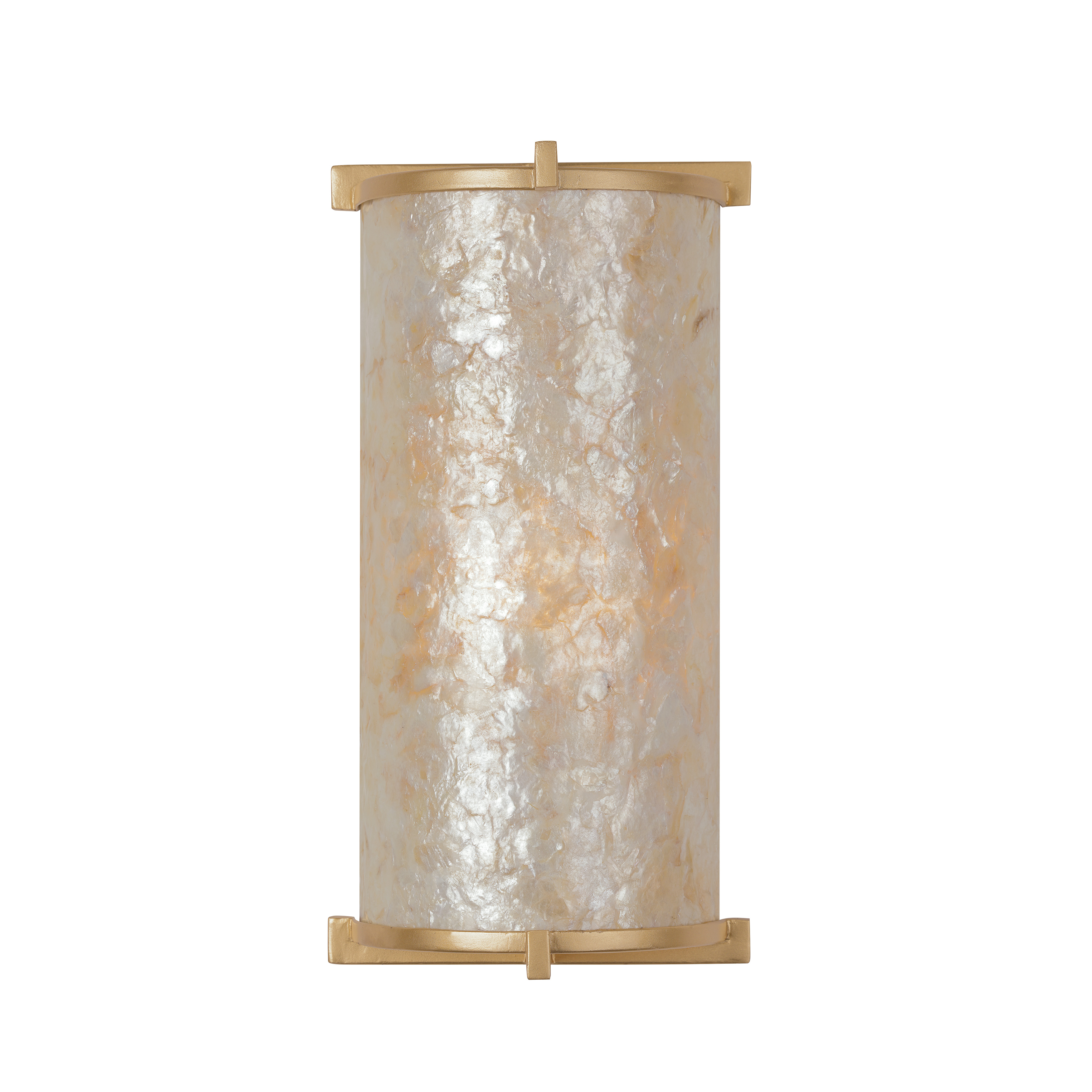 The Sommers Bend wall sconce brings organic coastal charm with its stunning inlay capiz shell shade and warm fawn gold finish. Perfect for adding natural texture and soft ambient lighting to intimate spaces. - alternate view