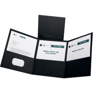Paper Tri Fold Pocket Folder, Black, Pack of 20