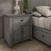 1-Drawer Wood Cupboard Nightstand with Charging Station