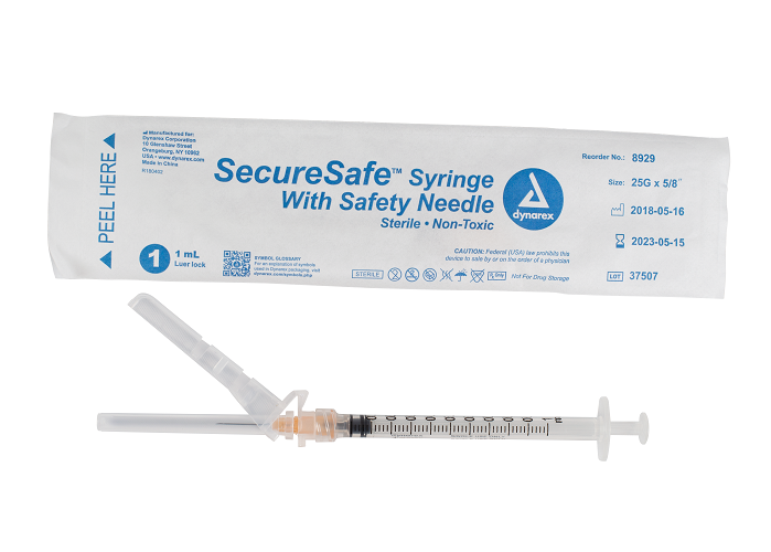 SecureSafe™ Syringe with Safety Needle - 1cc - 25G, 5/8