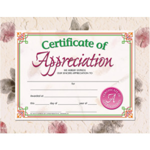 Certificate of Appreciation, 8.5" x 11", Pack of 30