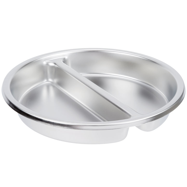 4-quart divided two-compartment round stainless steel pan