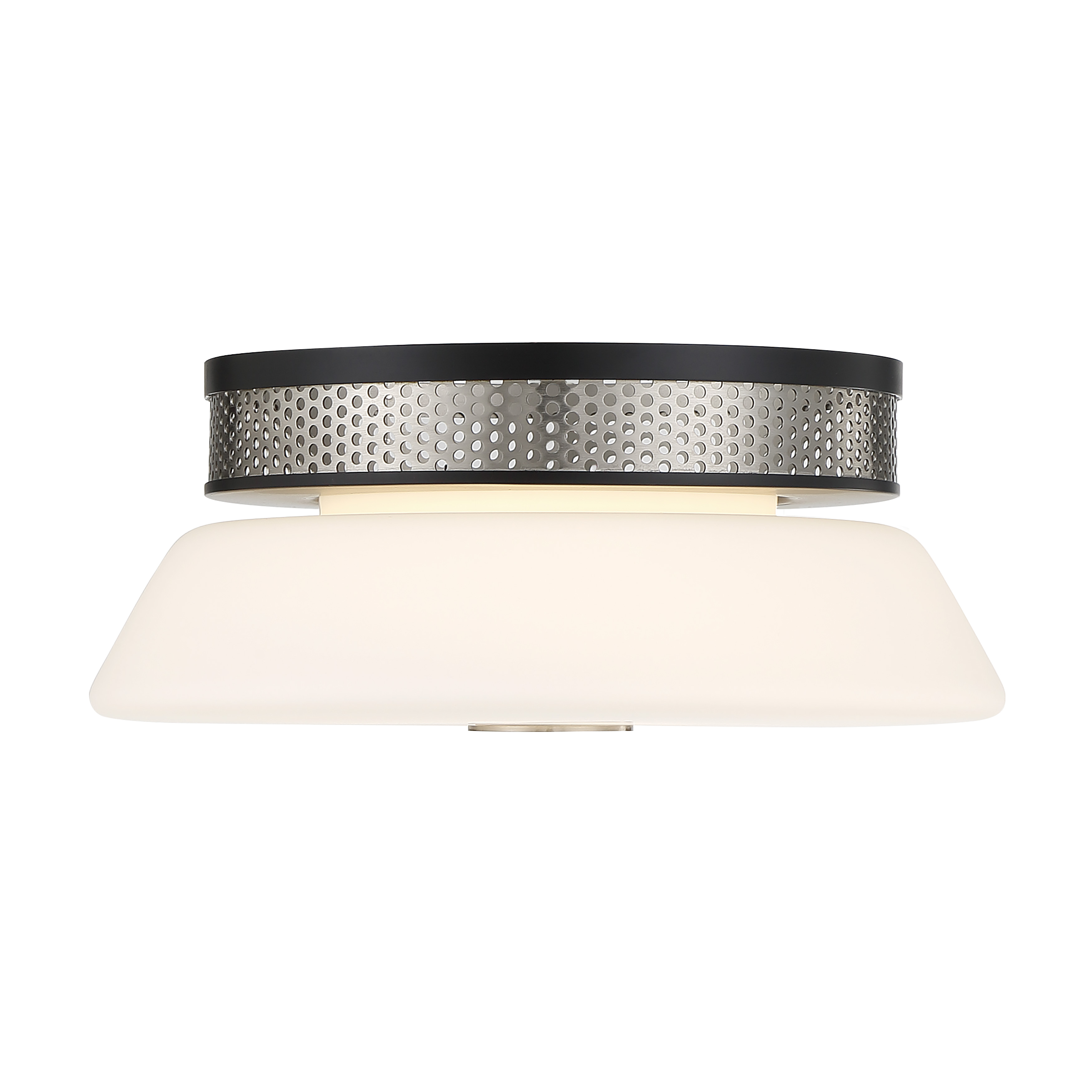 The Tauten flush mount combines contemporary styling with exceptional LED performance. Its compact 12-inch profile and mixed-metal finish make it ideal for spaces with lower ceilings or where a subtle lighting presence is desired. - alternate view