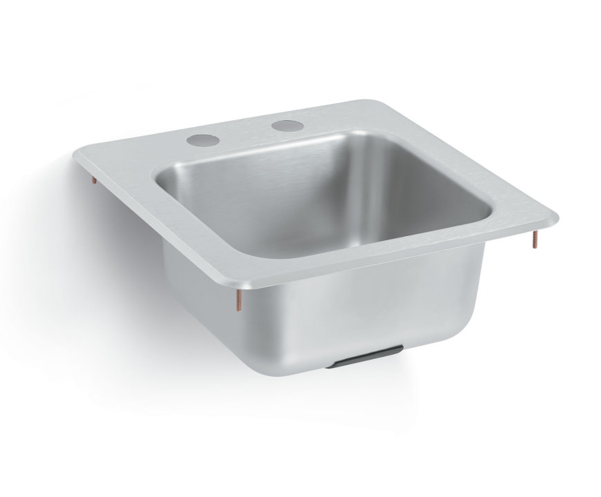 15" x 15" x 6-3/16" single-bowl stainless steel drop-in sink with 2 faucet holes