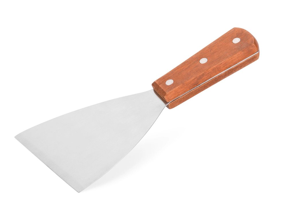 Rasqueta triangular de acero inoxidable de 21 cm con mango de madera