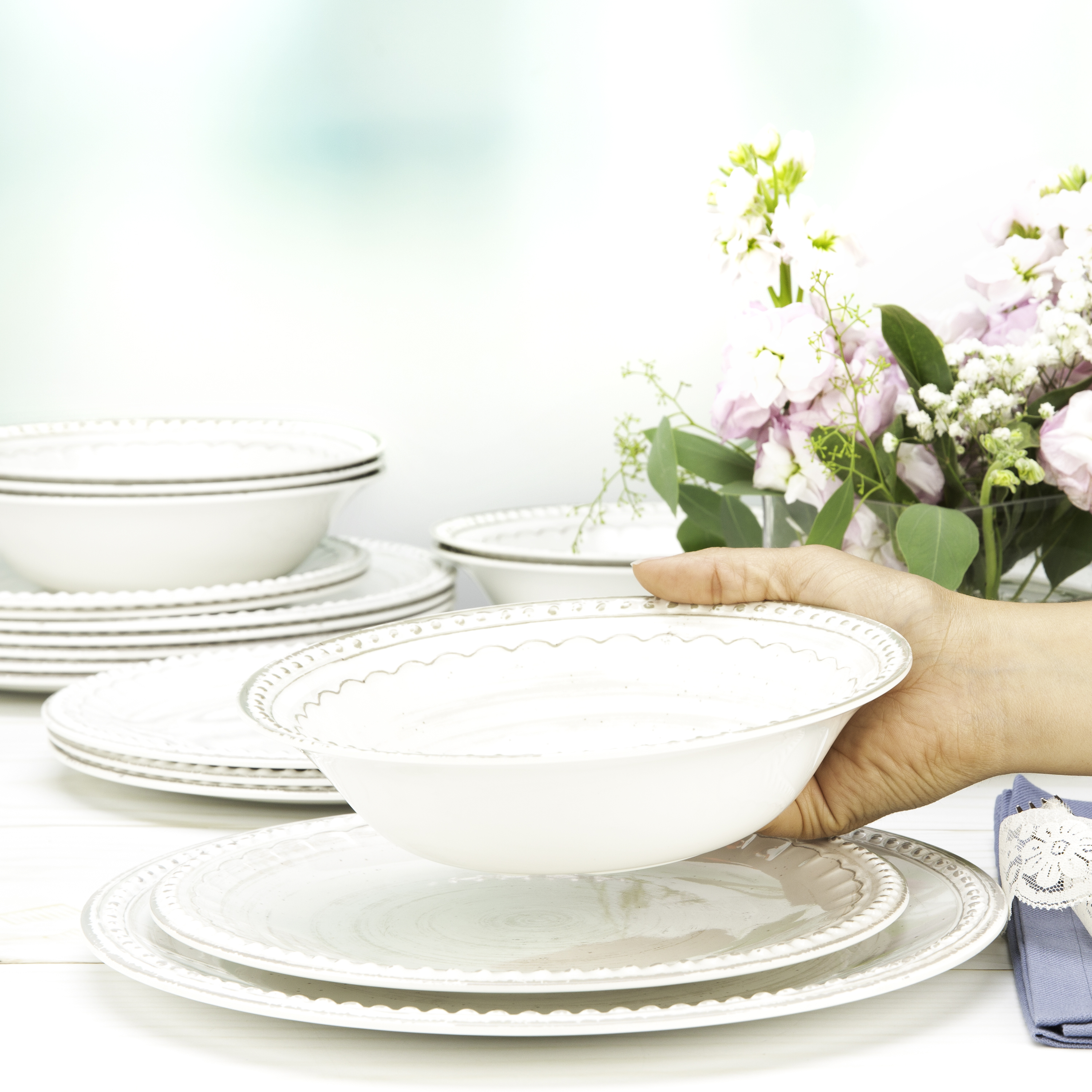 French Country Plate & Bowl Sets, White, 12-piece set
