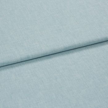 Light-blue linen-like fabric, folded once with an overlapping seam; textured weave visible. Close-up on a flat surface under soft, even studio lighting, neutral background.