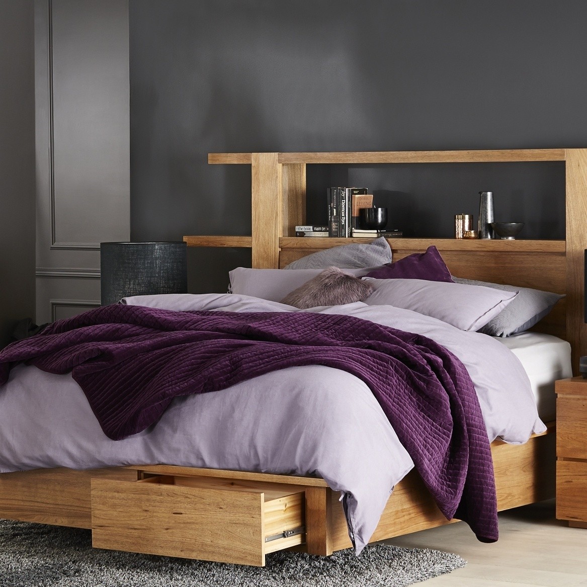 Lifestyle image of the Grandeur Tallboy (5 Drawer), Warm Oak from Forty Winks