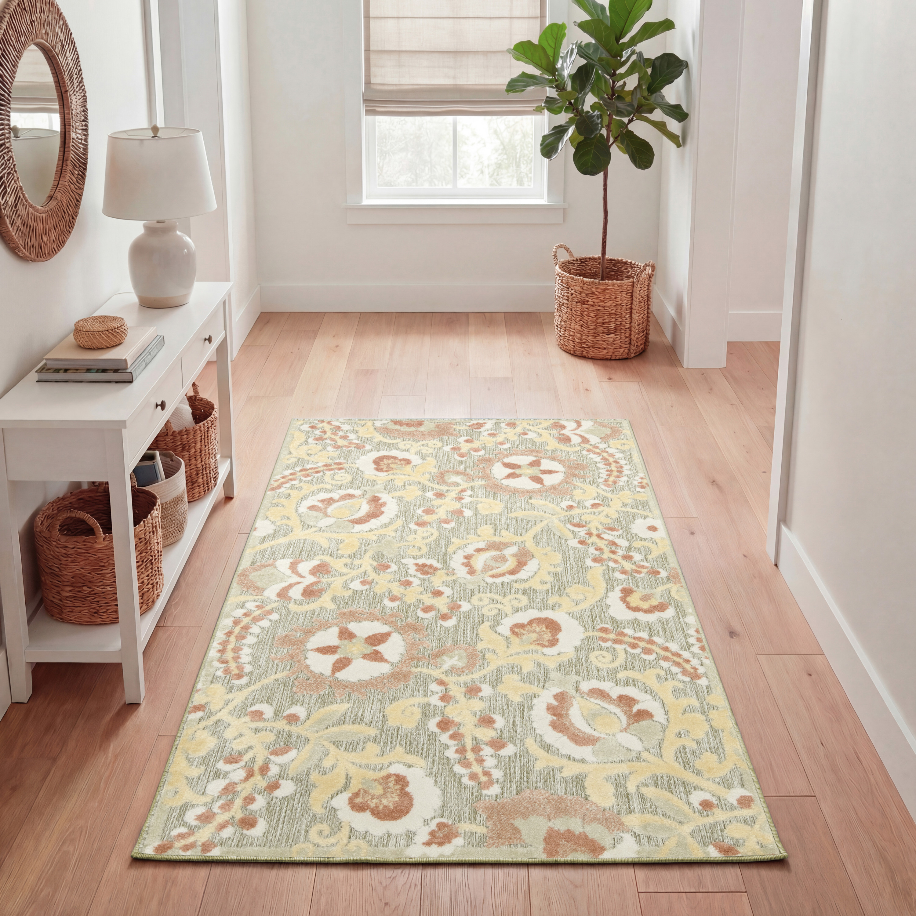 Nourison Aloha 2'8" x 4' Sage Rose Farmhouse Rug