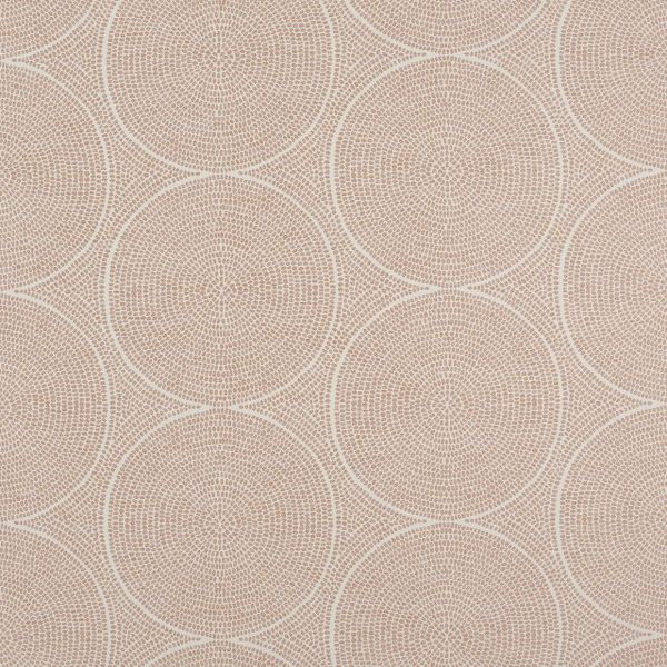 Beige-pink wallpaper with concentric dotted circular motifs repeats across the surface, forming overlapping rings on a flat, softly lit interior wall.