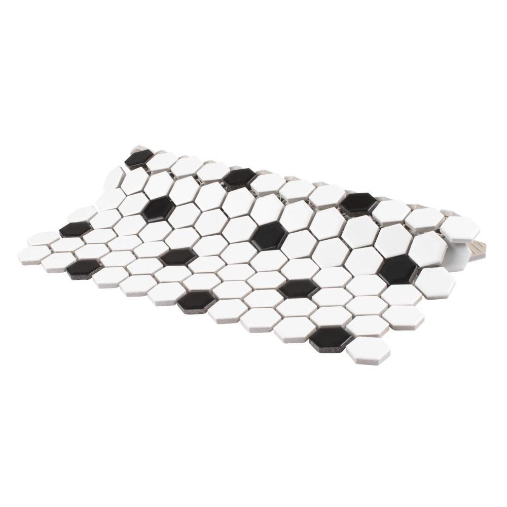 Madison 1″ Hex Matte Cool White w/ Black Dot 10-1/4 in. x 11-7/8 in. Porcelain Mosaic Tile