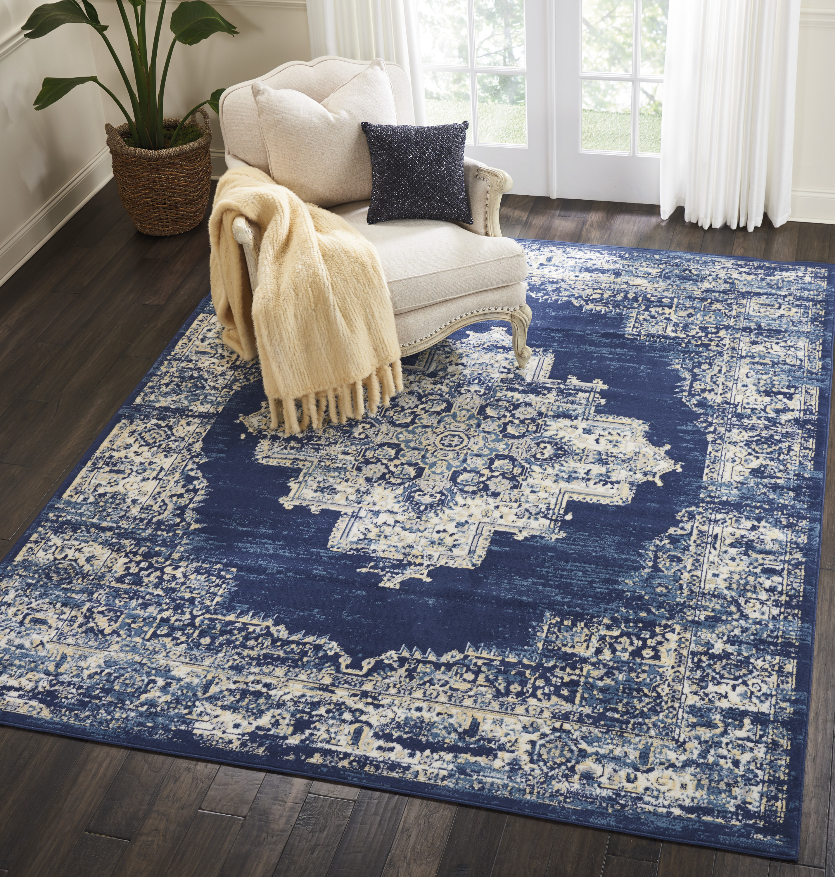 Nourison Grafix 7' x 10' Navy Blue Vintage Indoor Rug