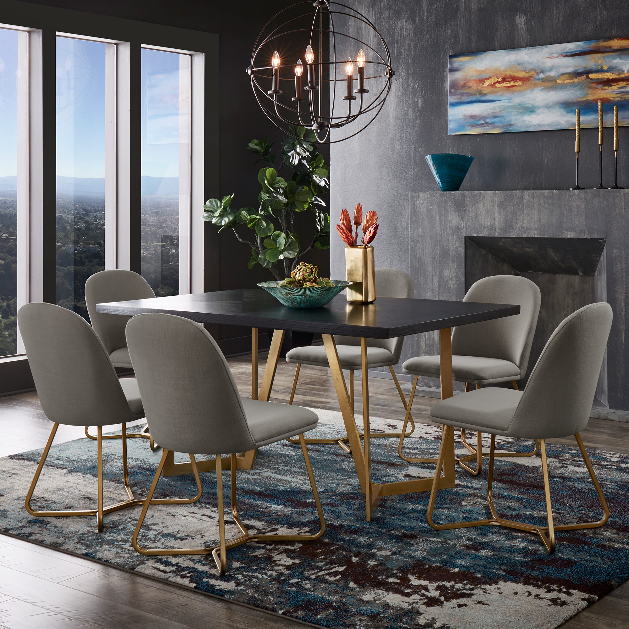 Black and Distressed Gold Finish Dining Set
