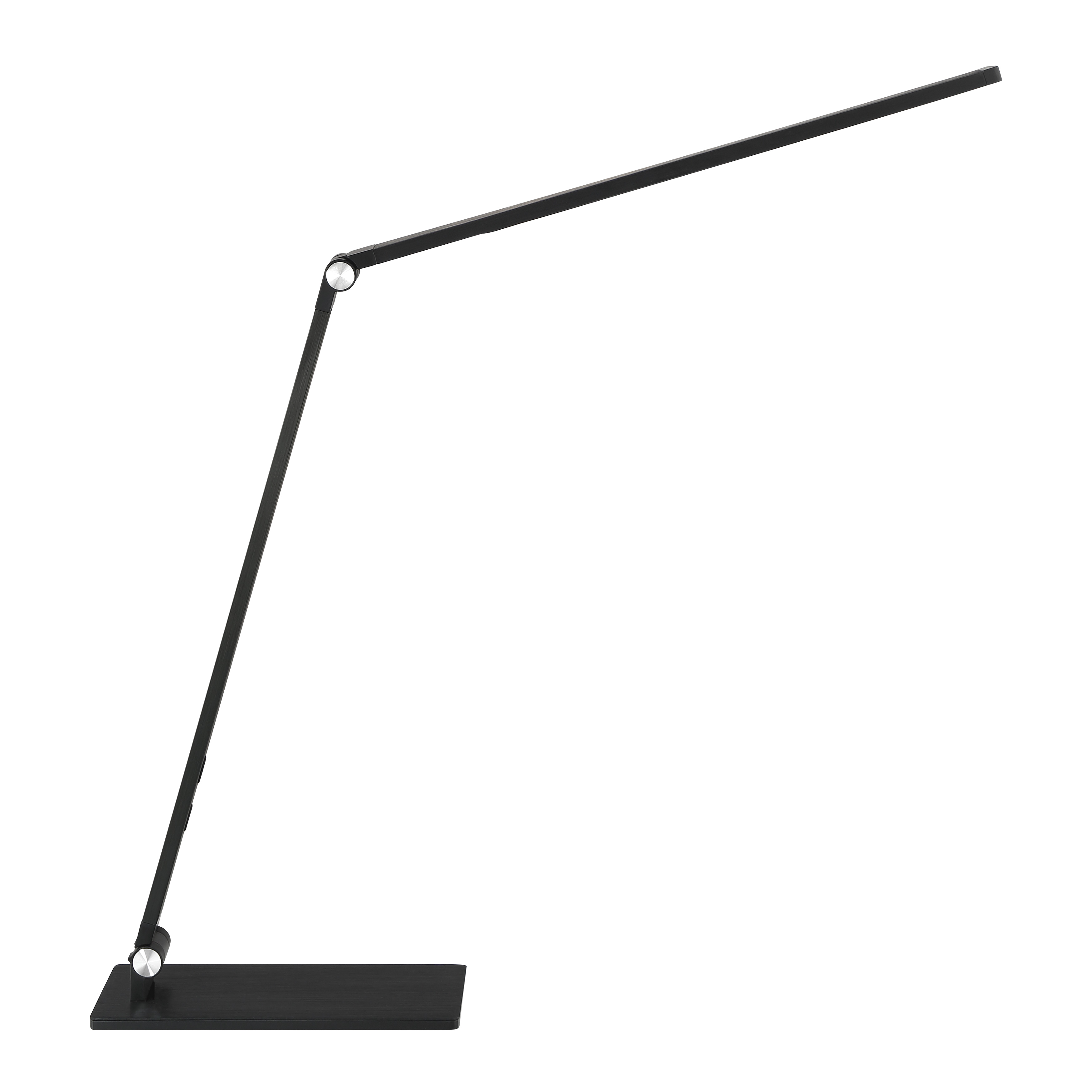 This modern LED table lamp combines sleek anodized black metal construction with practical features including adjustable height and color-changing technology. Perfect for task lighting in home offices or bedrooms. - alternate view