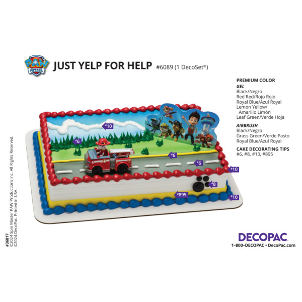 PAW Patrol Just Yelp For Help Cake Decorating Instruction Card