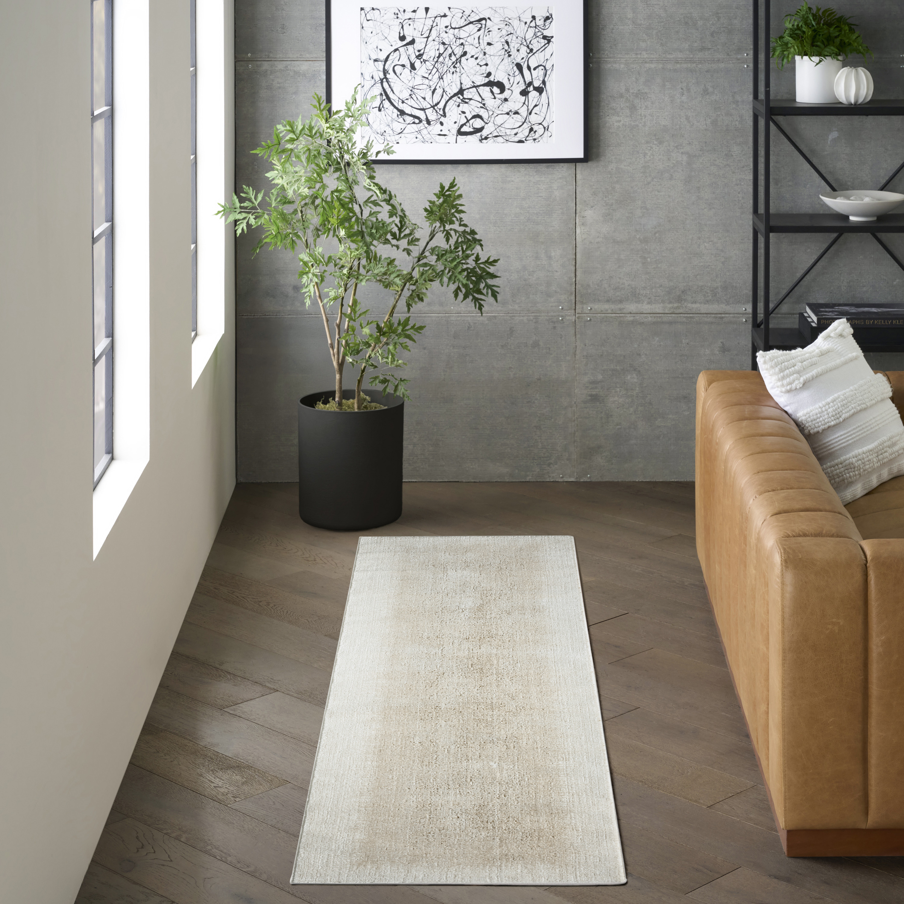 DKNY Grand Street 2'2" x 10' Ivory Beige Modern Indoor Rug