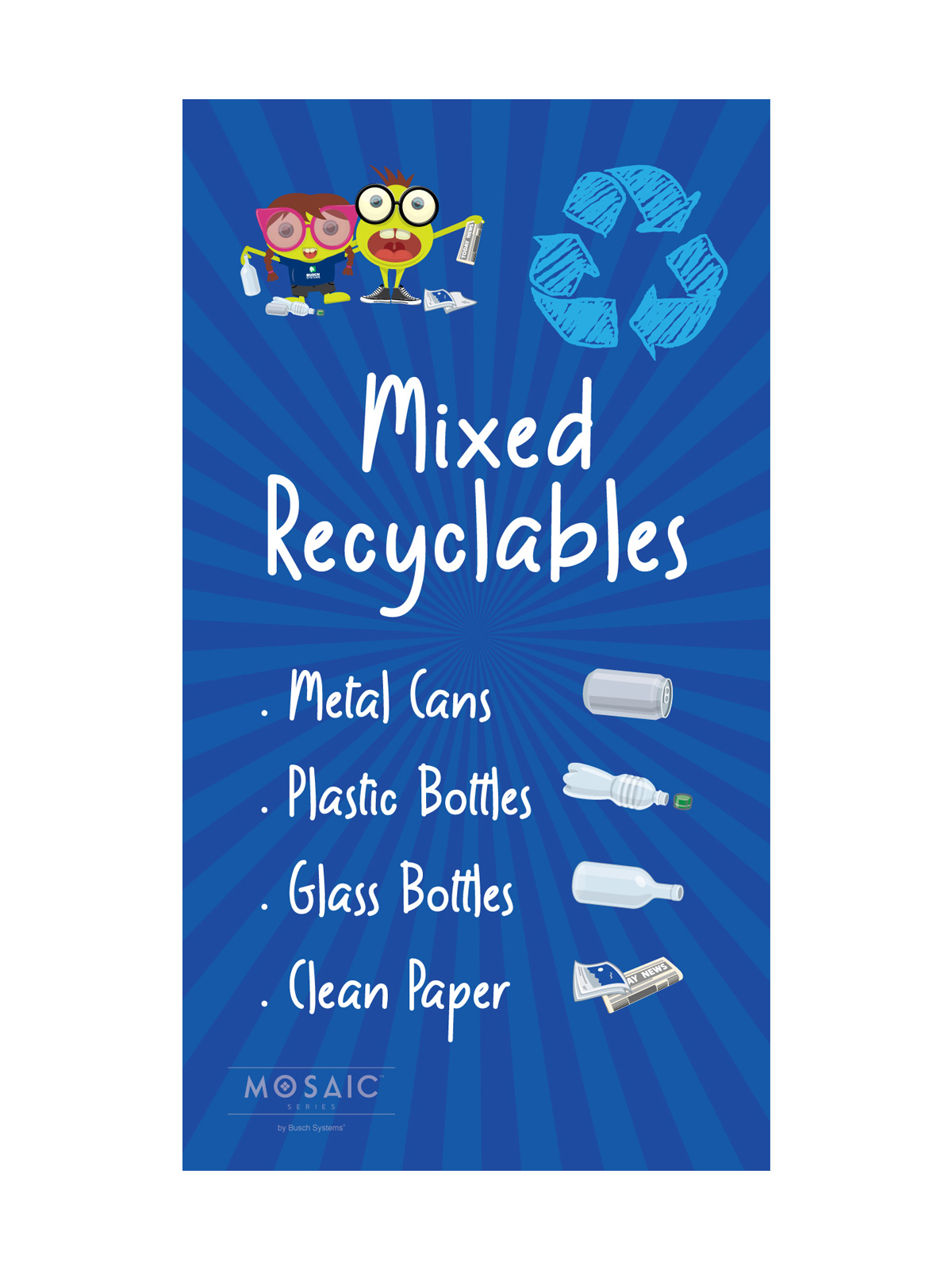 Mosaic Series Junior mixed recyclables narrow sign panel
