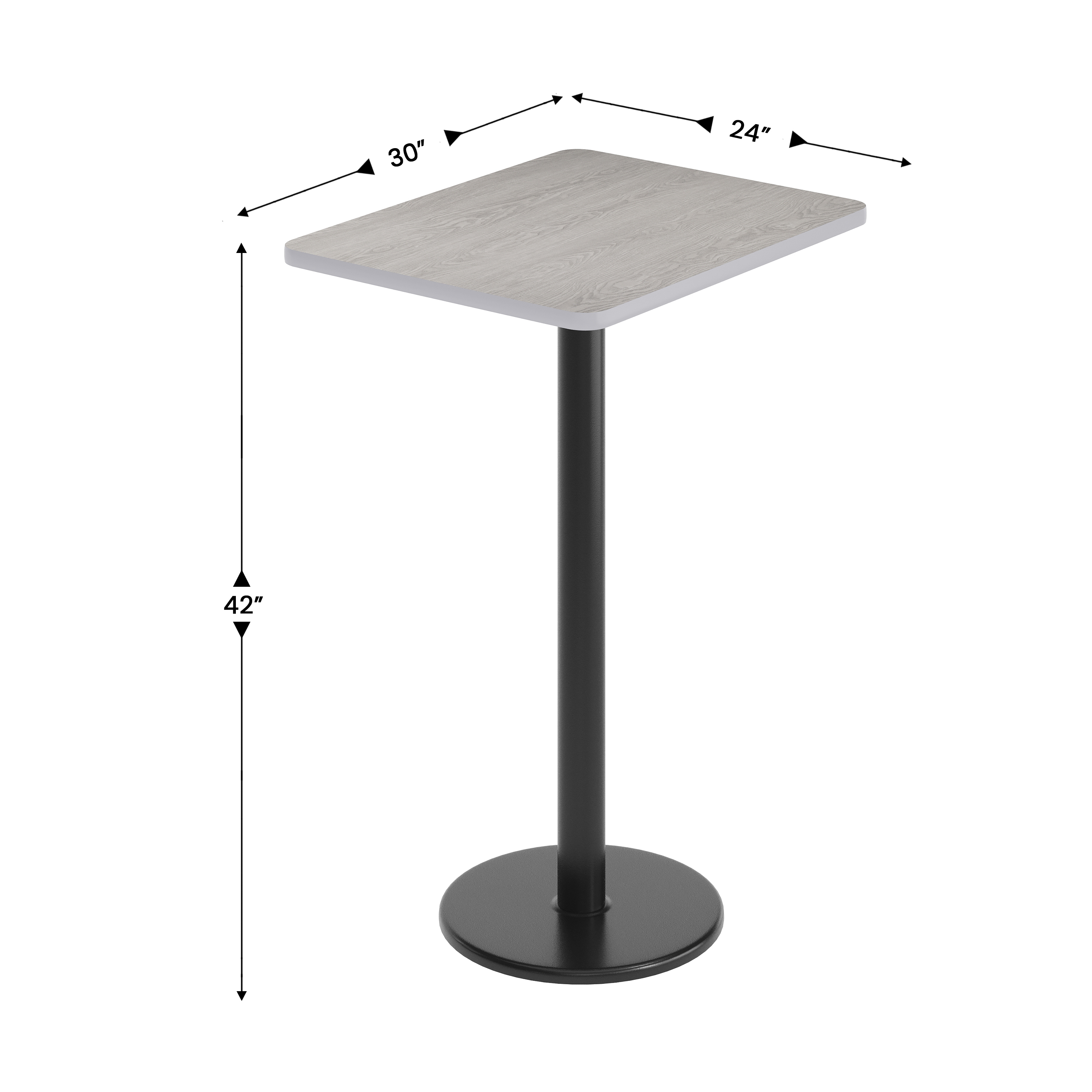 Stiles 24'' x 30'' Gray Rectangular Laminate Table Top with Black 18" Round B... - Picture 21 of 35