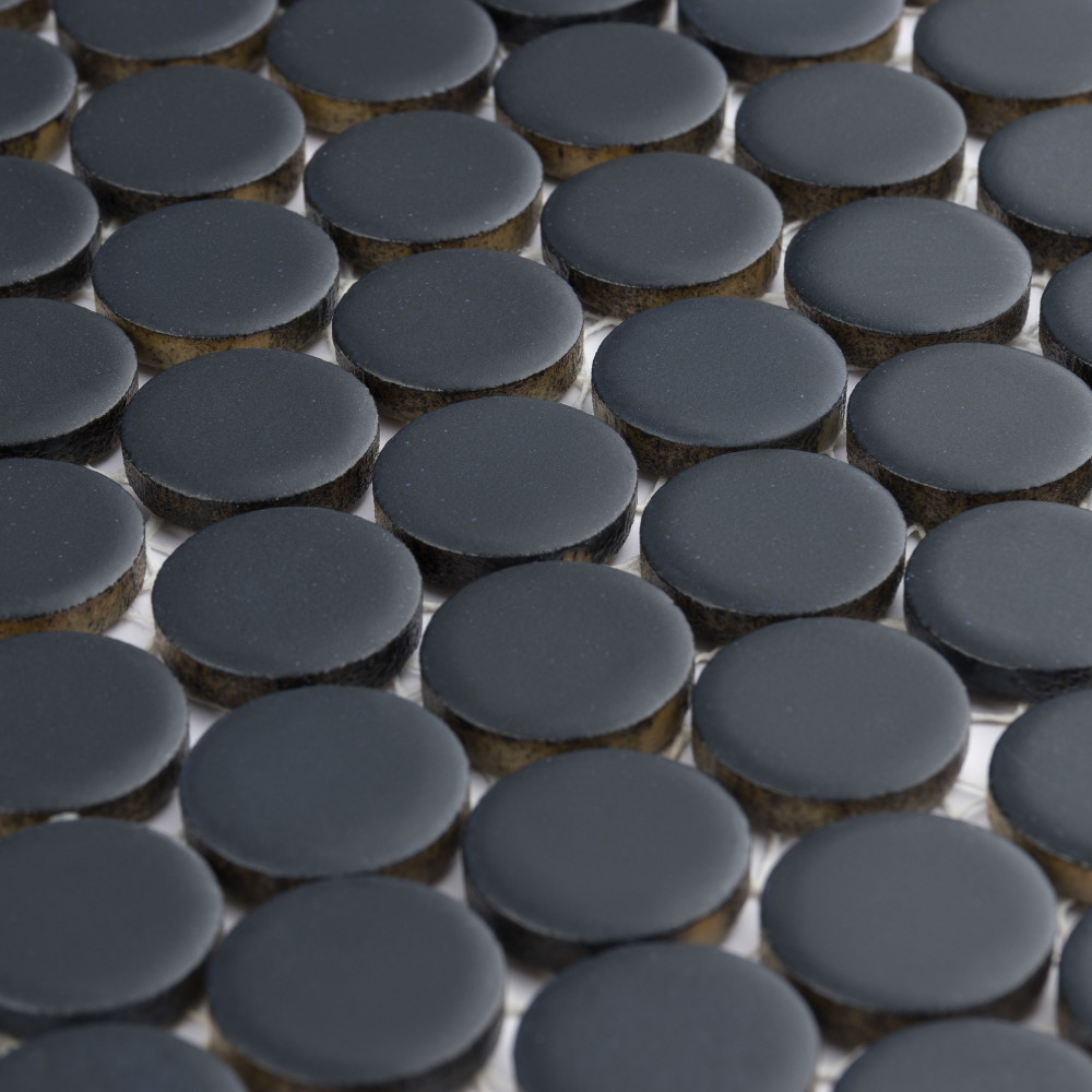 Hudson Penny Round Matte Black 11-7/8 in. x 12-5/8 in. Porcelain Mosaic Tile