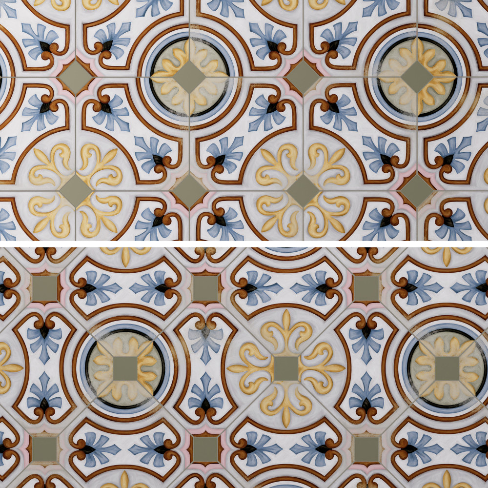 Vaudeville Octagon Deco Diglas with Taco Oliva 7-7/8 in. x 7-7/8 in. Porcelain Floor and Wall Tile