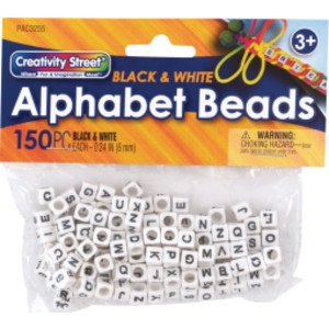 Alphabet Beads, Black & White, 6 mm, 150 Count
