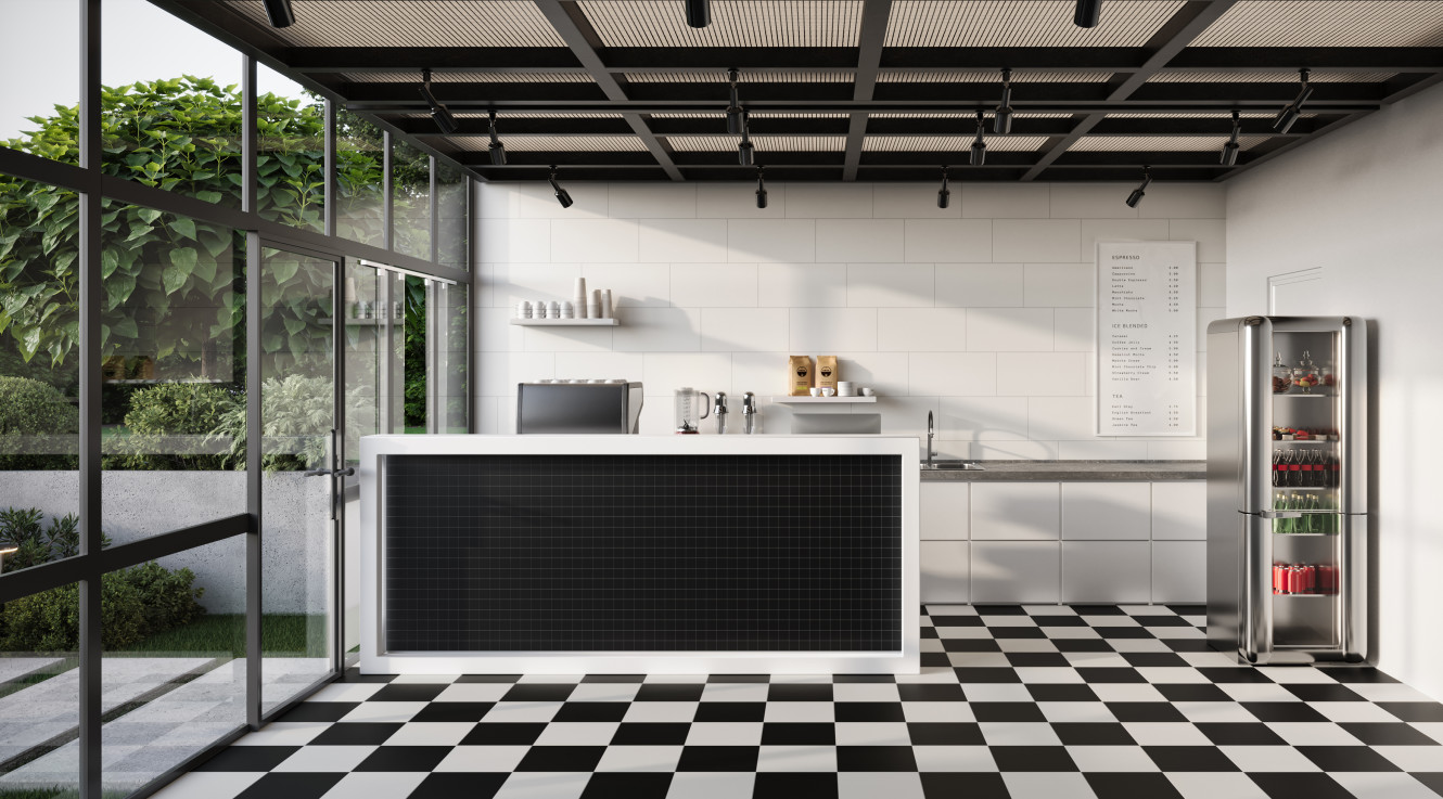 Adelaide Black and White 12x12, Black 2x2 Mosaic and White 12x24