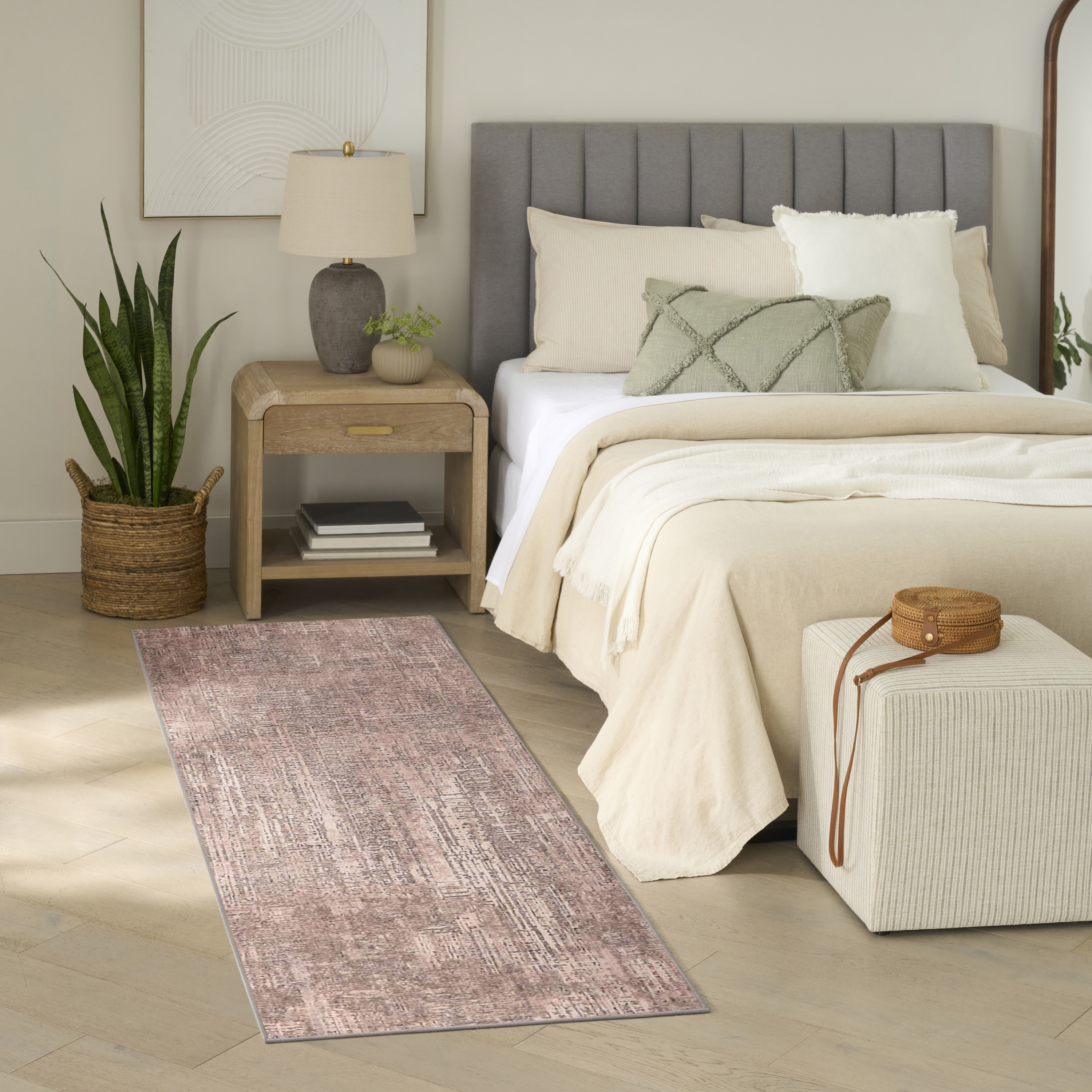 Nourison Botanical Washables 2' x 6' Taupe Modern Indoor Rug