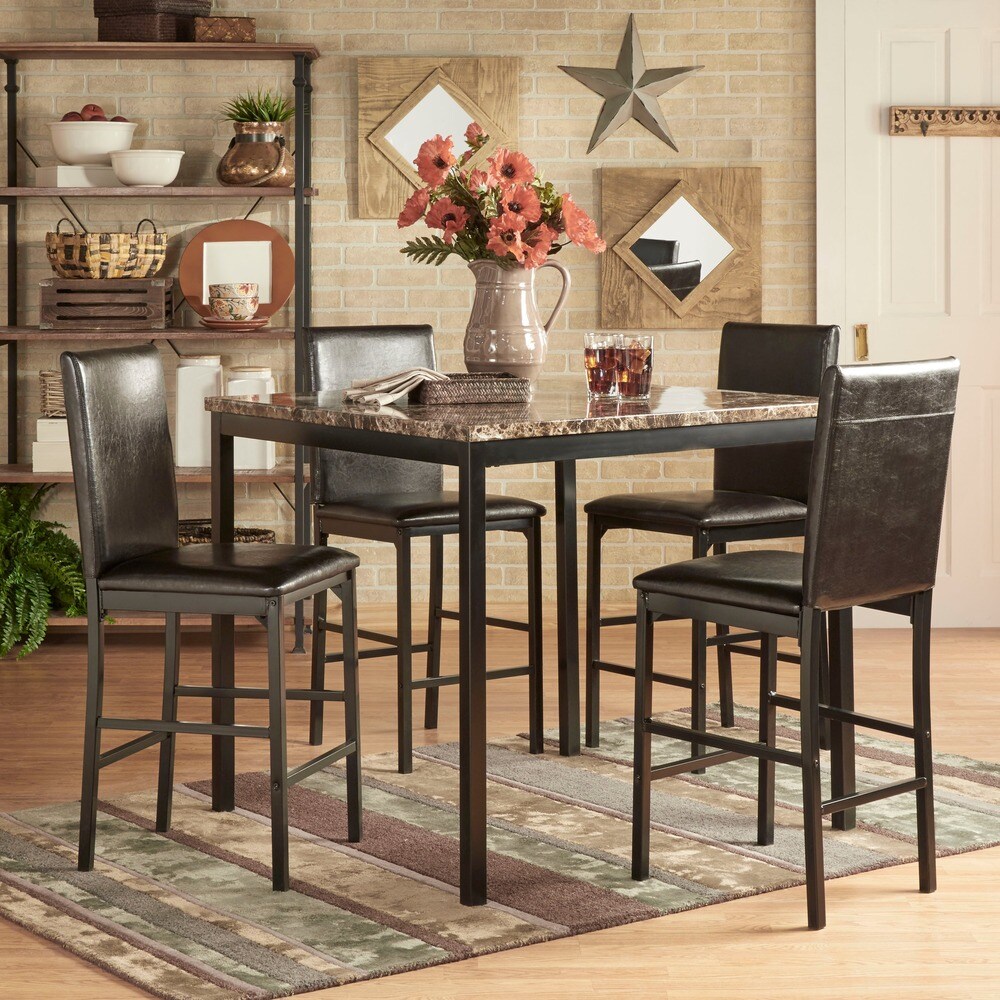 Faux Marble Counter Height 5-Piece Dining Set