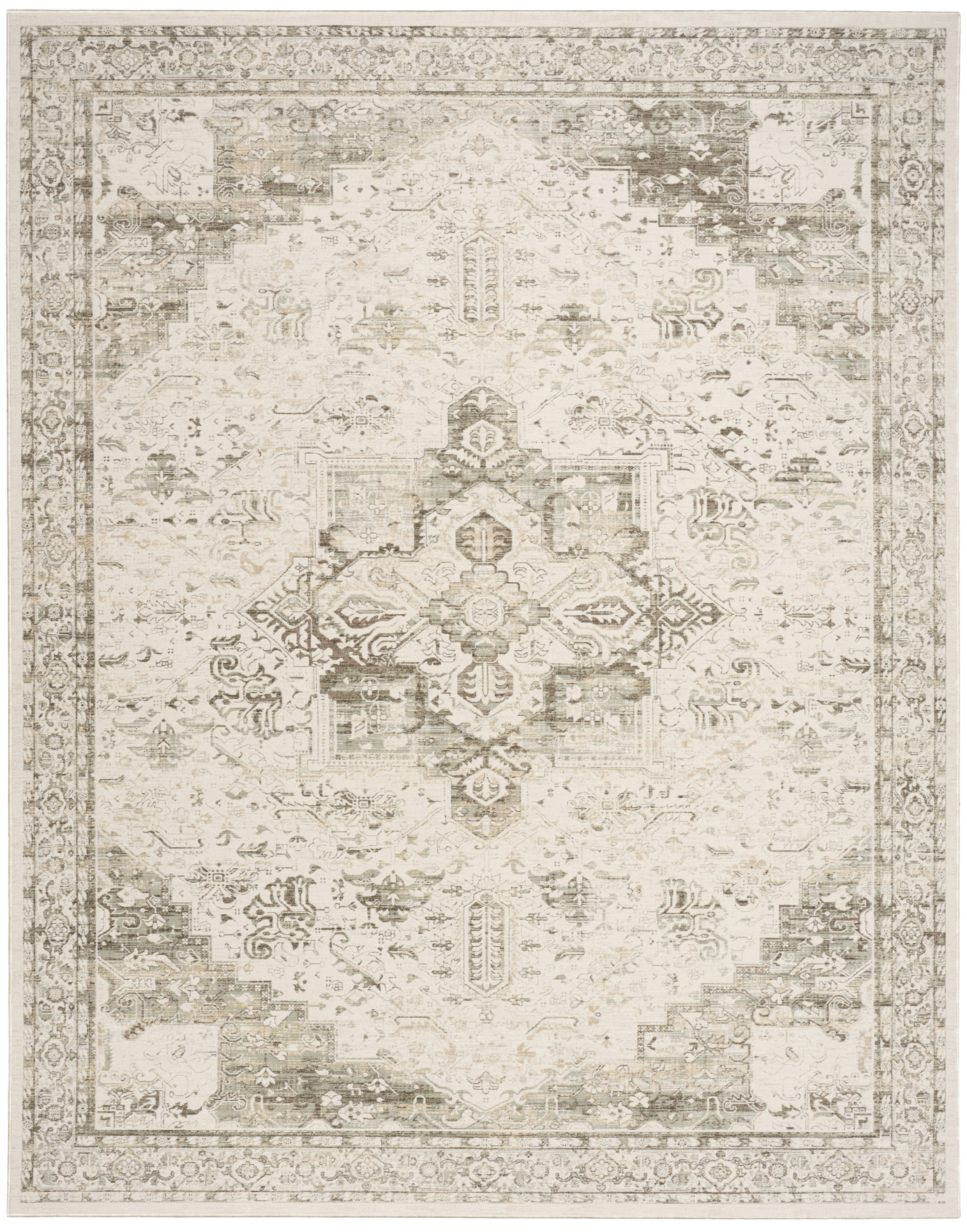 Nourison Soft Mist 9' x 12' Ivory Light Grey Vintage Indoor Rug