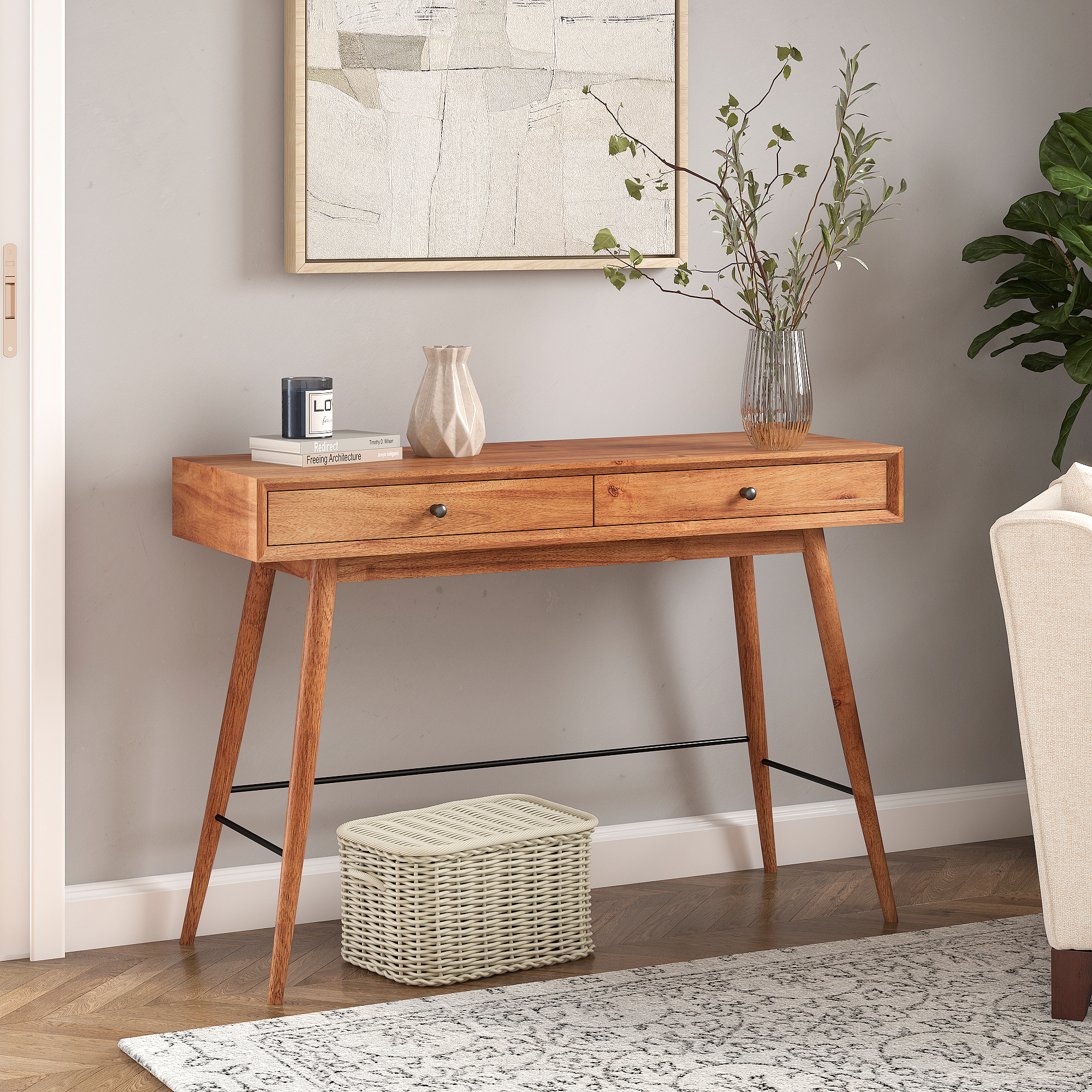 Wood 2-Drawer TV Stand Console Table