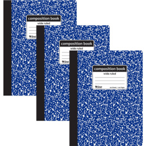 Wide-Ruled Marble Composition Books, 100 Sheets, Blue, 3-Pack