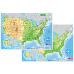 Smart Poly™ Learning Mat, 12" x 17", Double-Sided, U.S. Physical Map