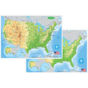 Smart Poly&trade; Learning Mat, 12" x 17", Double-Sided, U.S. Physical Map
