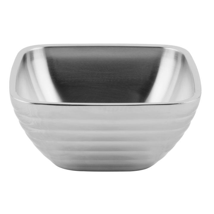 1.8-quart square double-wall stainless steel serving bowl with beehive pattern