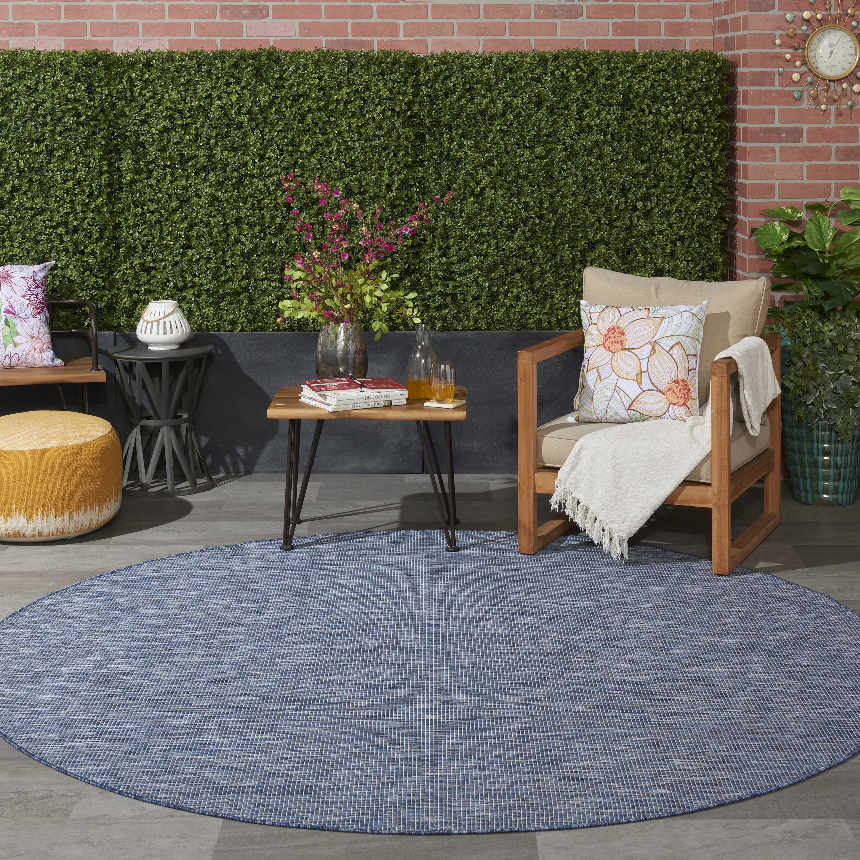 Nourison Positano 8' x Round Navy Blue Modern Rug