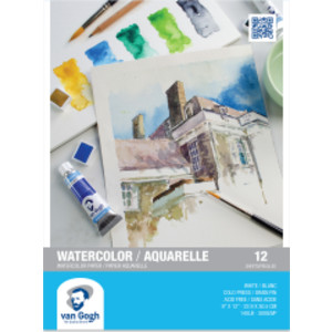 Watercolor Paper Pad, 140lbs, Cold Press, 9" x 12", 12 Sheets