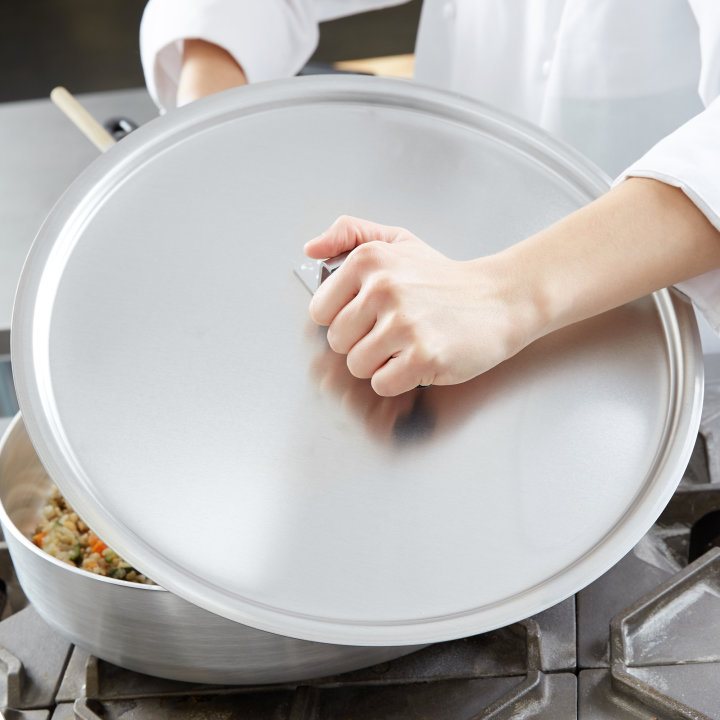 14 ⅞-inch Wear-Ever® domed aluminum cover with satin finish in dipped handle