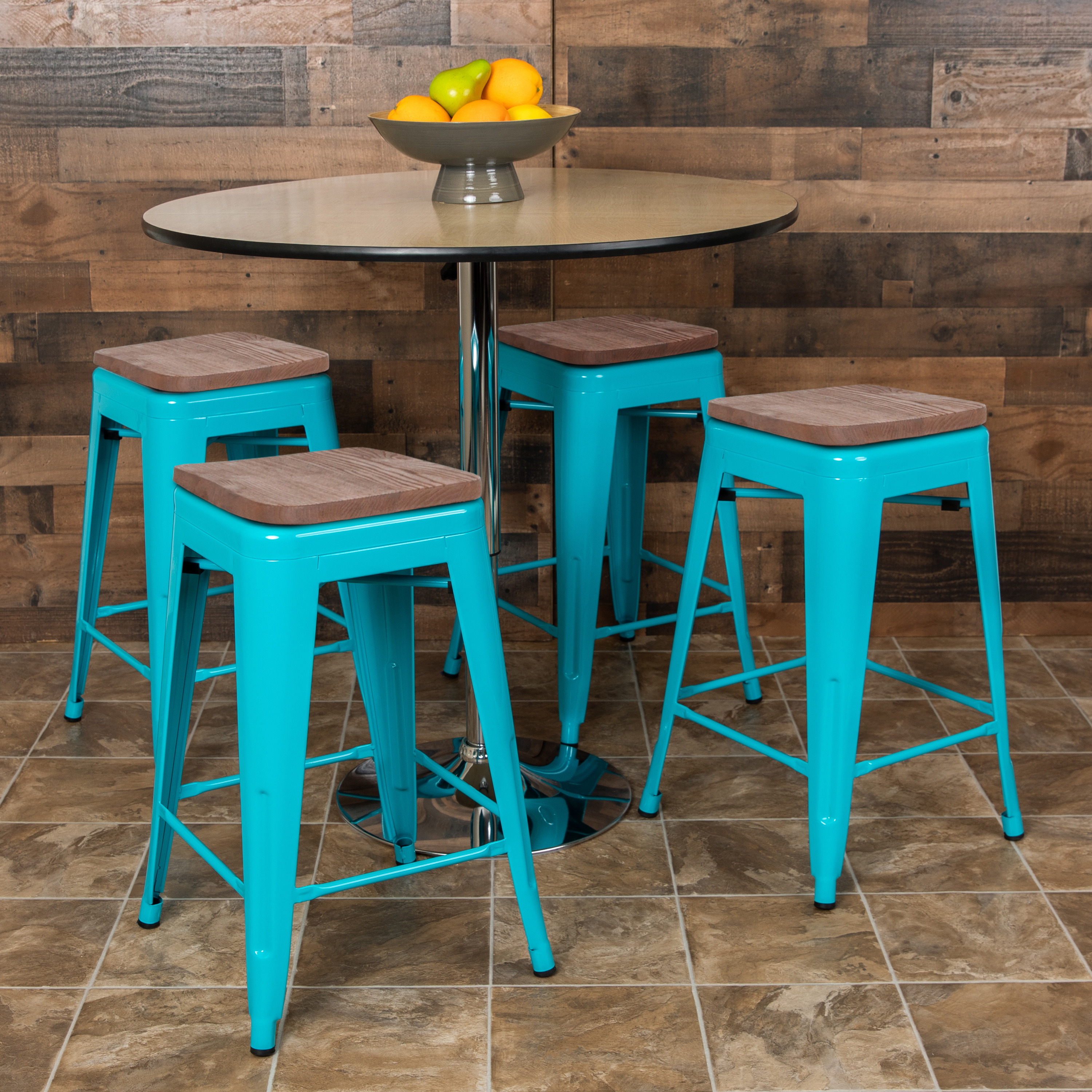 Cierra 24" High Metal Counter-Height, Indoor Bar Stool with Wood Seat in Gun ... - Picture 38 of 49