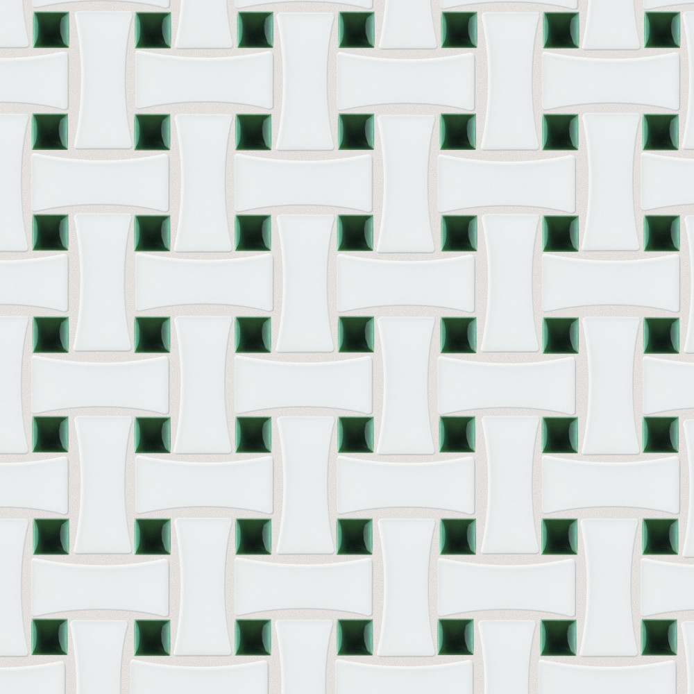 Metro Ion Dog Bone Basketweave Emerald Dot w/Matte White 10x10 Specialty Porcelain Floor and Wall Digital Pattern