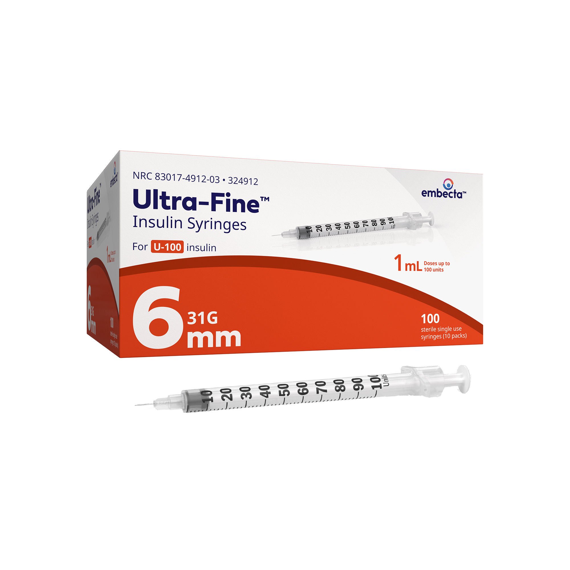 Embecta Medical II LLC SYRINGE/NDL, INSULIN 1ML 31GX6MM (100/BX 5BX/CS)