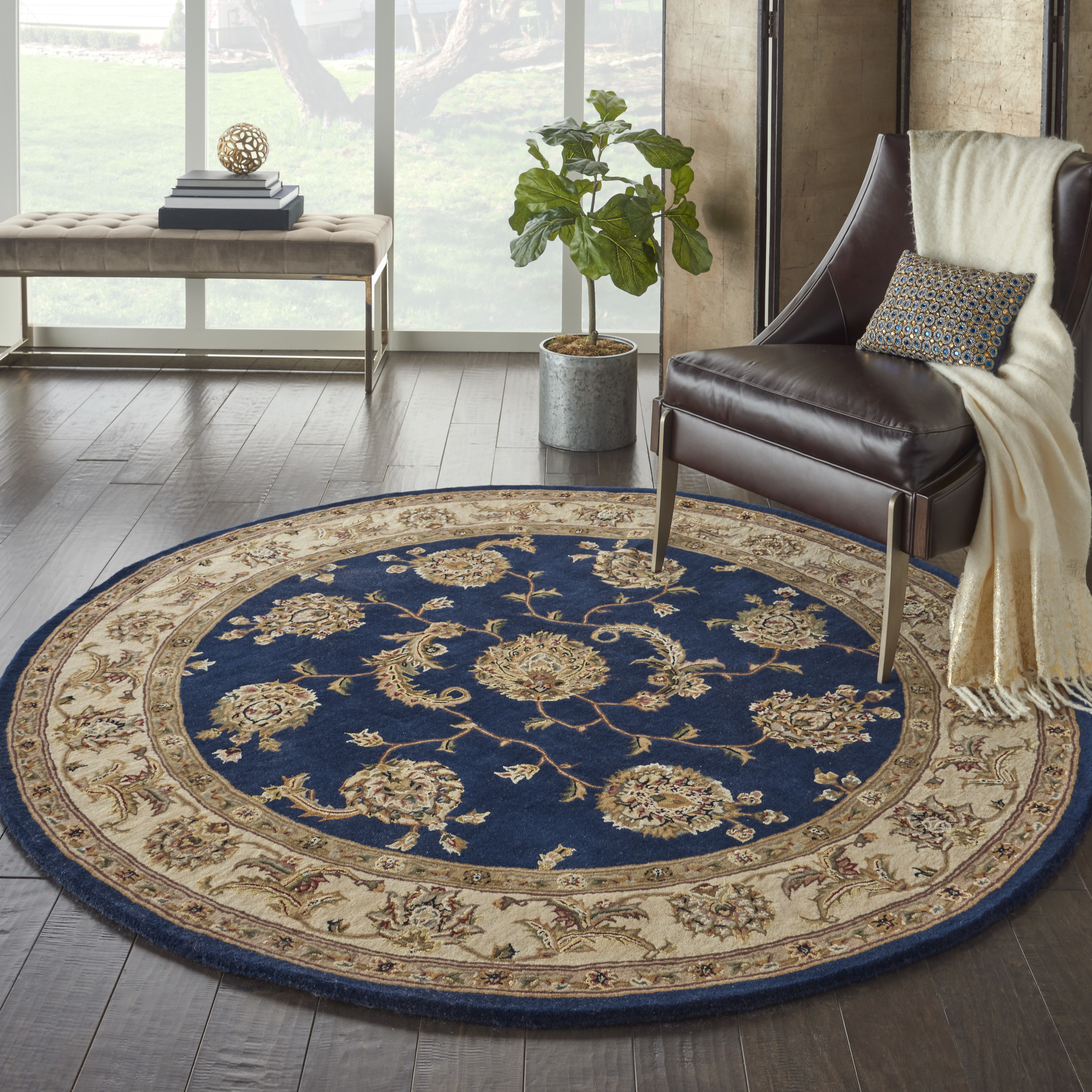 Nourison Nourison 2000 4' x Round Navy Traditional Indoor Rug