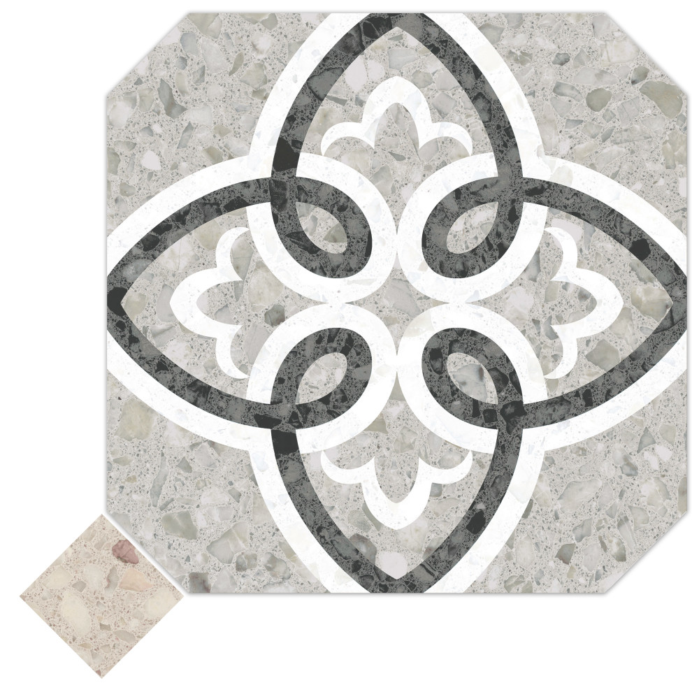 Riviera Octagon Garde Gris with Taco Beige 7-7/8 in. x 7-7/8 in. Porcelain Floor and Wall Tile