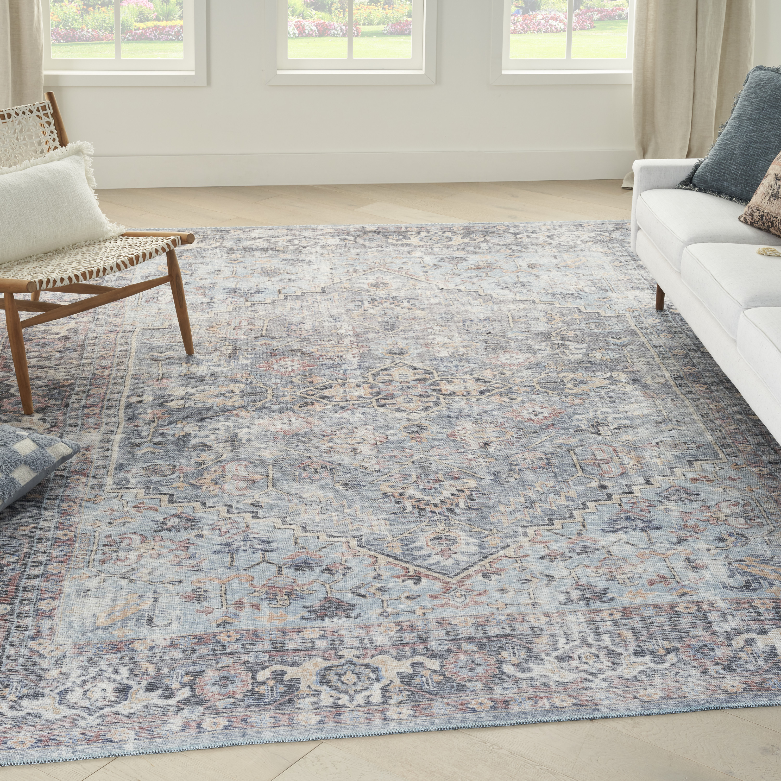 Nourison New Concept Washables 9'2" x 12' Light Grey Blue Vintage Indoor Rug