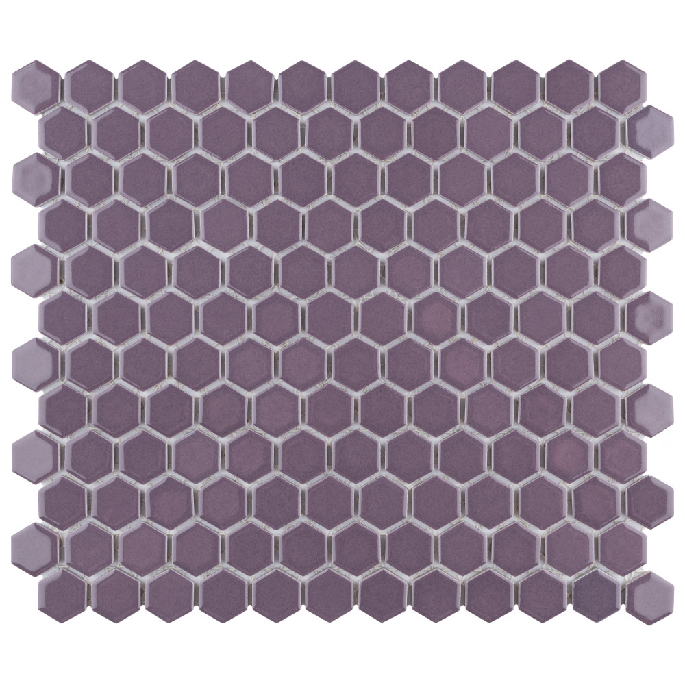 Sample – Metro 1″ Hex Glossy Purple Porcelain Mosaic Tile