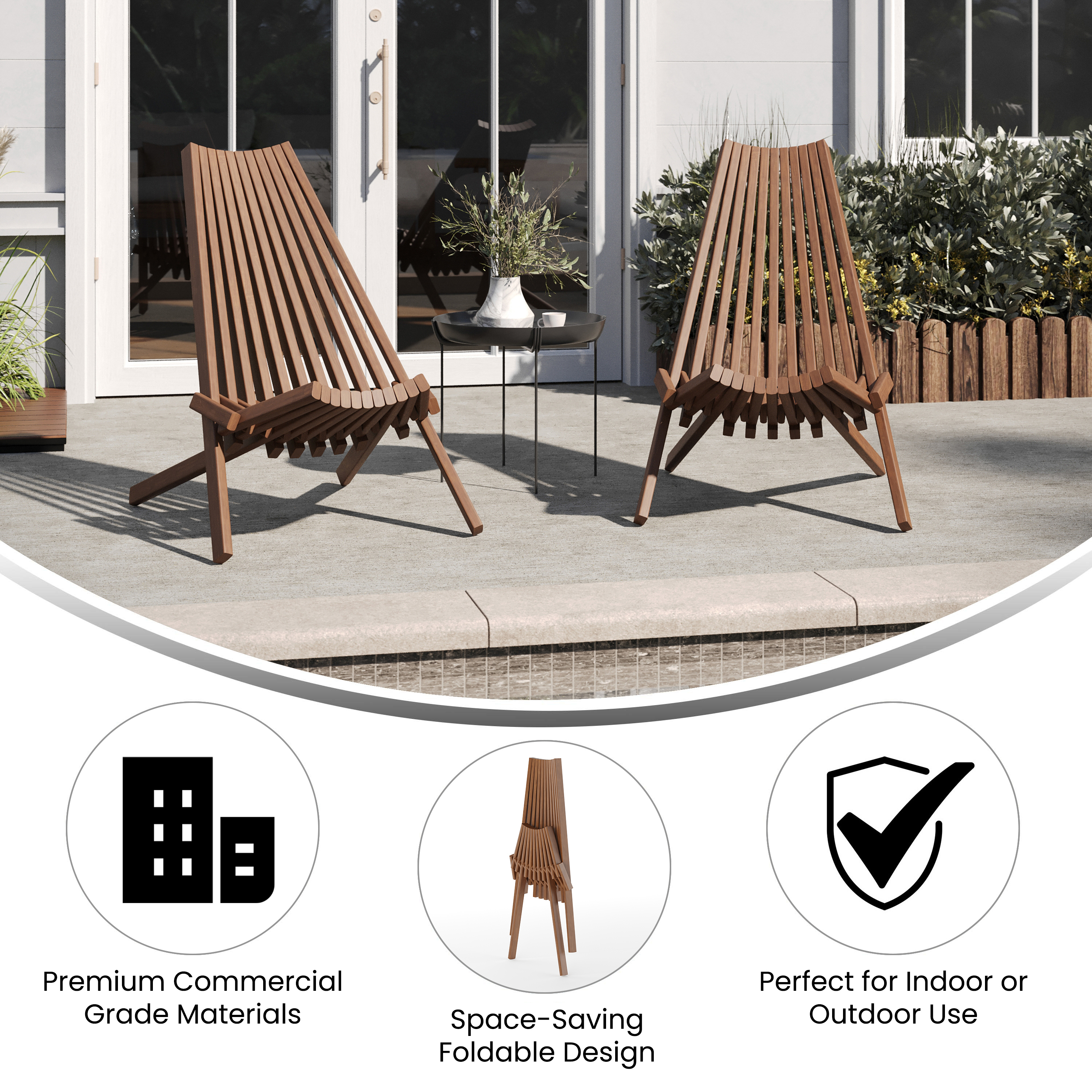 Duhram Black Folding Chair for Indoor/Outdoor Use with Acacia Wood Low Profil... - Picture 15 of 21