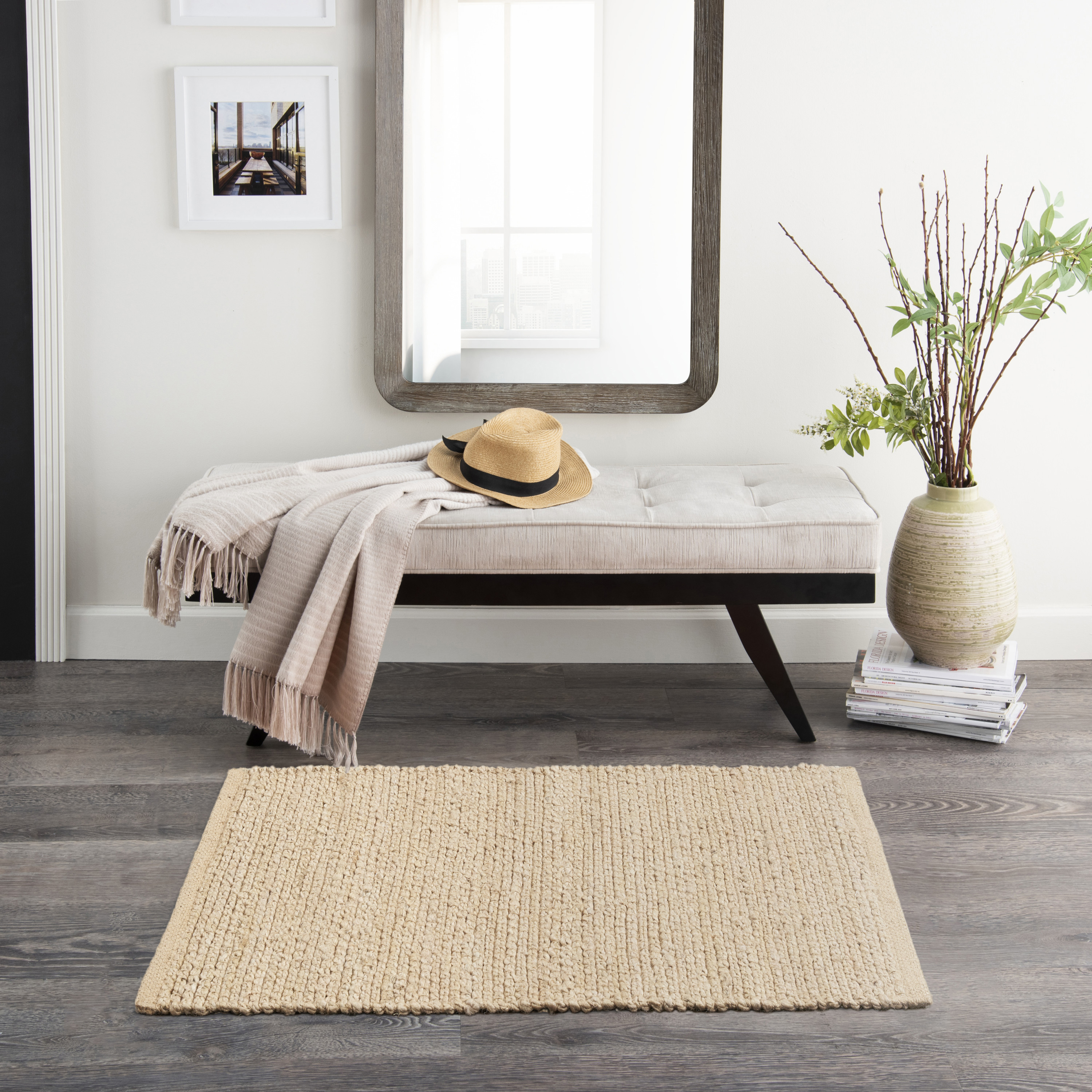 Nourison Natural Jute 3' x 5' Bleached Farmhouse Indoor Rug