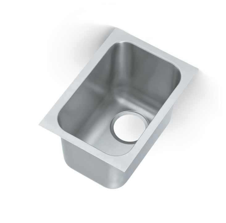 12" x 16" x 9-1/4" single-bowl stainless steel weld-in or undermount sink with 3-1/2" drain opening