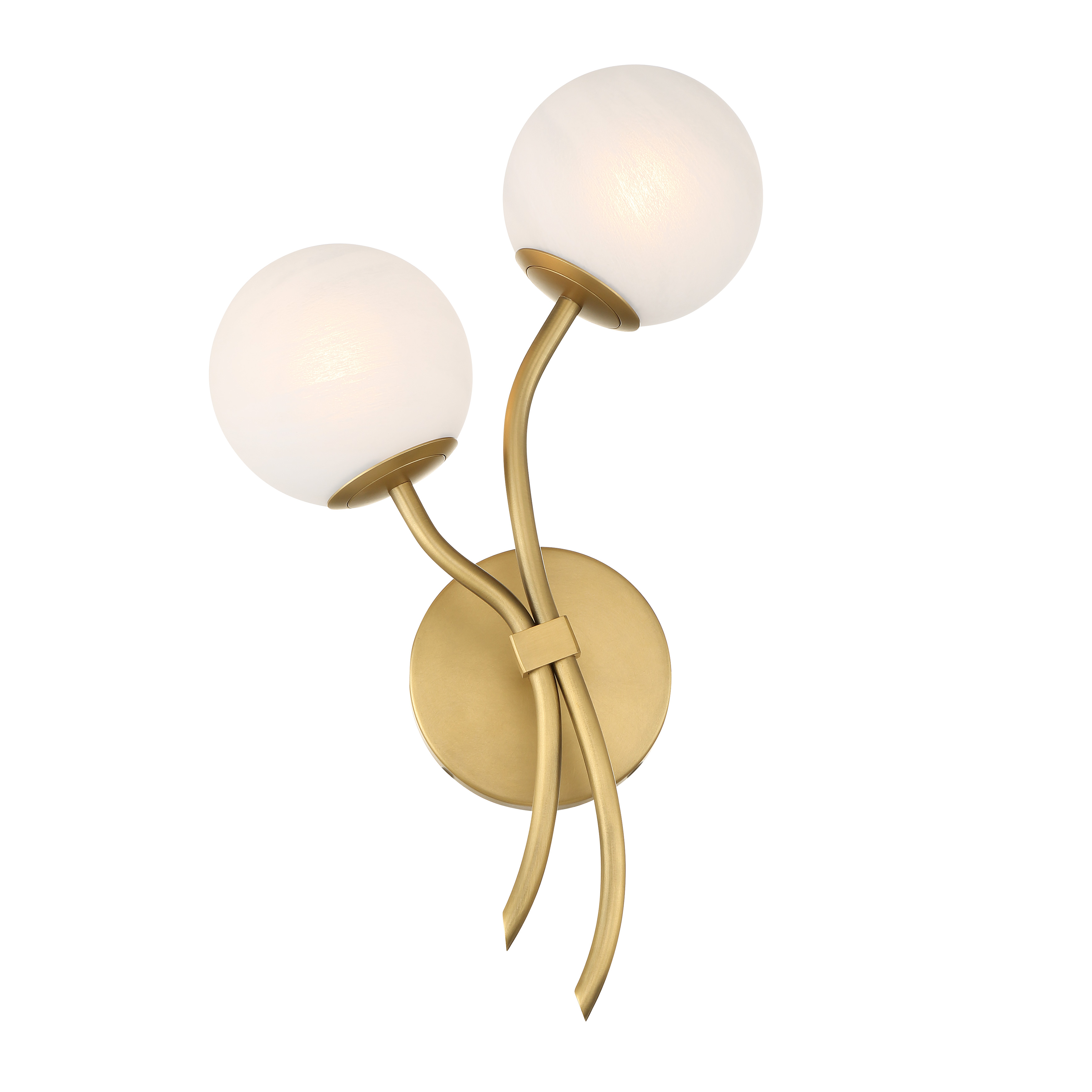 The Curven wall sconce combines timeless Legacy Brass finish with soft etched alabaster glass for sophisticated ambient lighting. Its 18-inch profile and dual-light design make it ideal for flanking mirrors or creating symmetrical hallway lighting. - alternate view