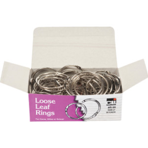Loose Leaf Rings with Snap Closure, Nickel Plated, 2 Inch Diameter, 50/Box