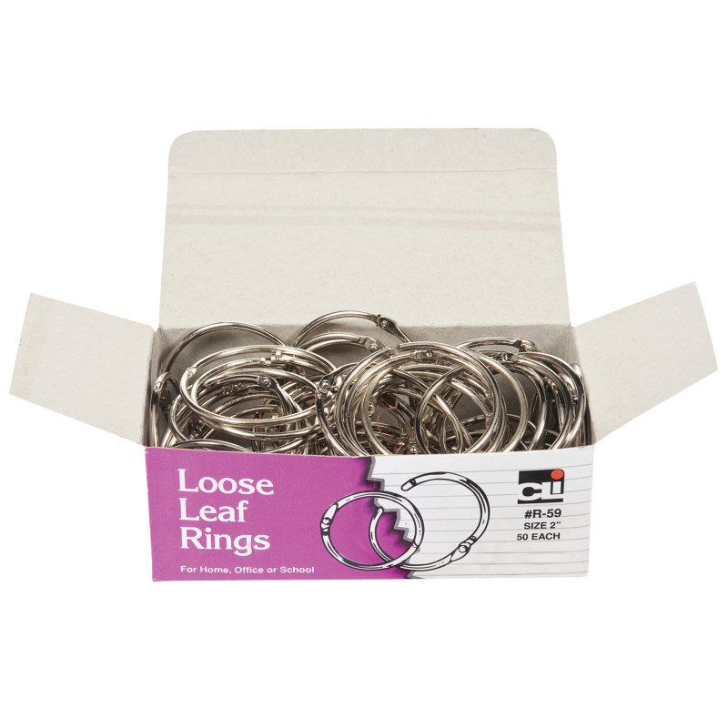 Loose+Leaf+Rings+with+Snap+Closure%2C+Nickel+Plated%2C+2+Inch+Diameter%2C+50%2FBox